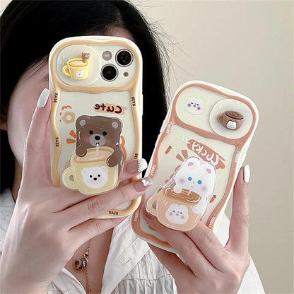 Cute Korean 3D Milk Tea Cartoon Phone Case for iPhone 11, 12, 13, 14, and 15 Pro Max - Touchy Style