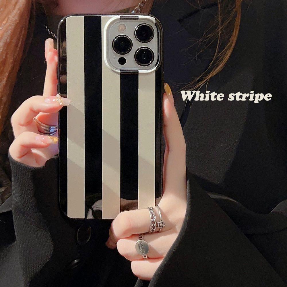 Cute Luxury Retro Glossy Striped Phone Cases for iPhone 14, 13, 12, 11 Pro Max, XR, XS, Mini, 7, 8, and 14 Plus - Touchy Style