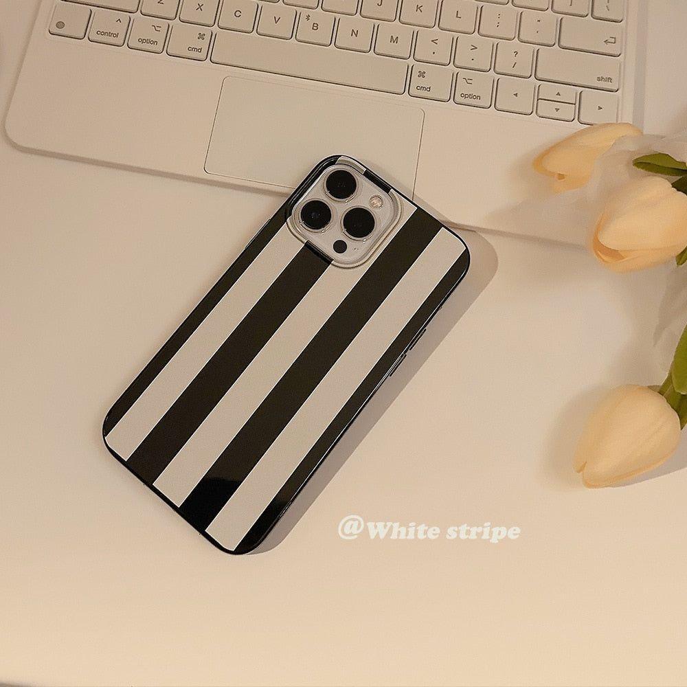 Cute Luxury Retro Glossy Striped Phone Cases for iPhone 14, 13, 12, 11 Pro Max, XR, XS, Mini, 7, 8, and 14 Plus - Touchy Style