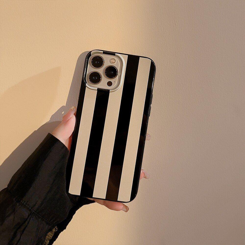 Cute Luxury Retro Glossy Striped Phone Cases for iPhone 14, 13, 12, 11 Pro Max, XR, XS, Mini, 7, 8, and 14 Plus - Touchy Style