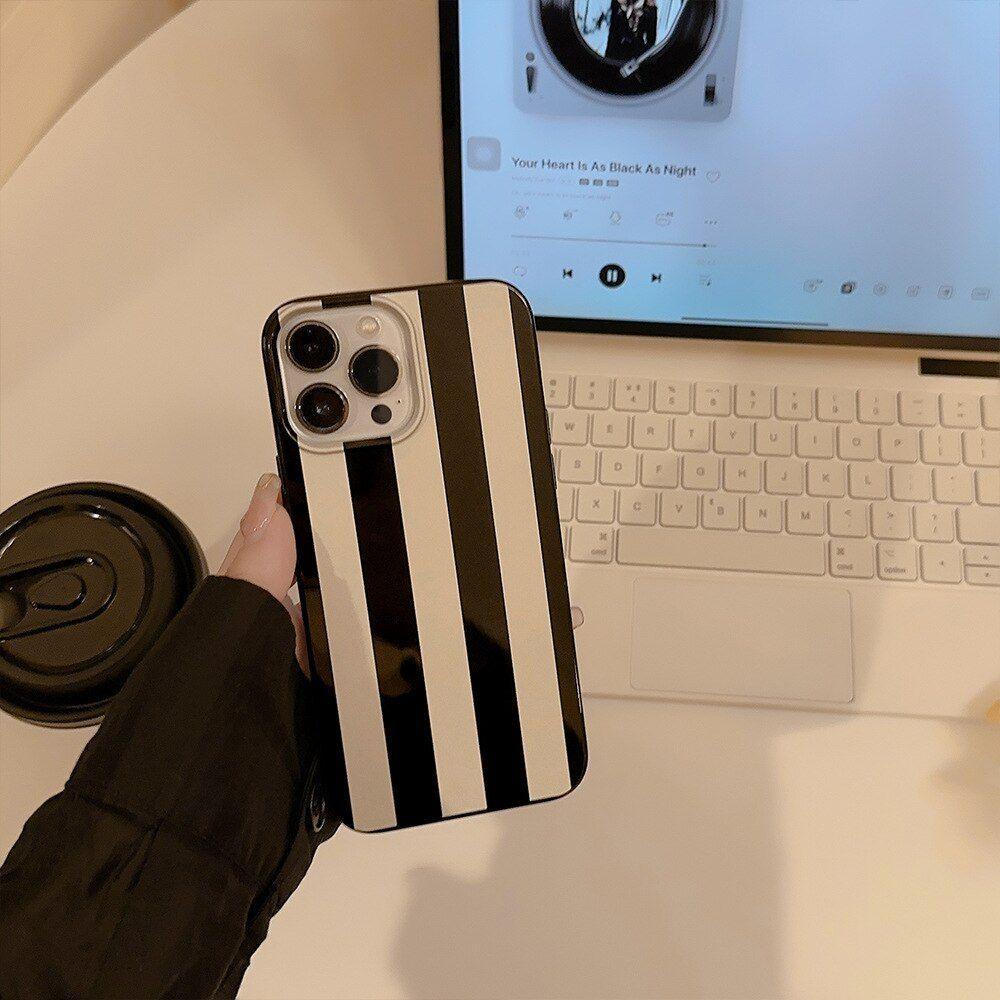 Cute Luxury Retro Glossy Striped Phone Cases for iPhone 14, 13, 12, 11 Pro Max, XR, XS, Mini, 7, 8, and 14 Plus - Touchy Style