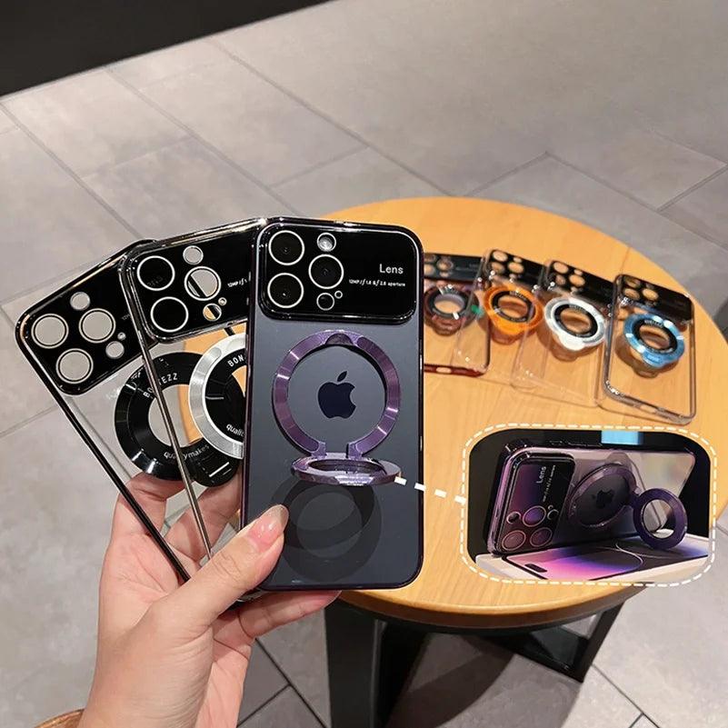 Cute Magnetic Transparent Stand Phone Case for iPhone 15, 12, 13, 14 Pro Max - Touchy Style