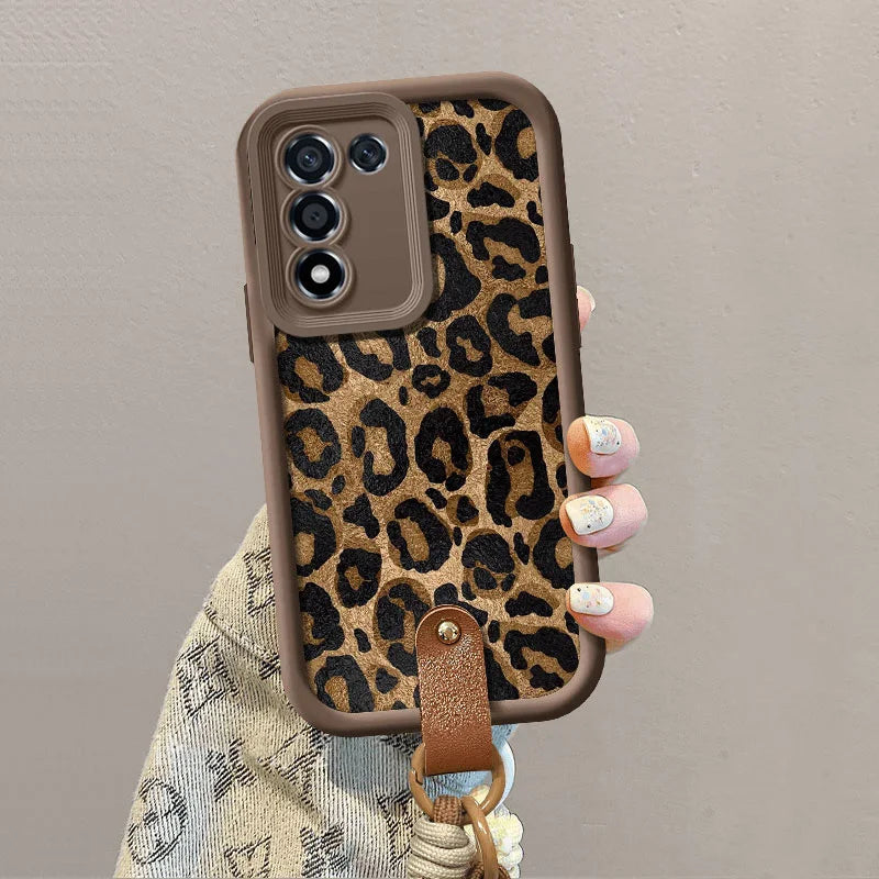 Cute Phon Cases For Galaxy A54, A34, A24, A14, A55, A35, A25, A73, A53, A33, A23, A51, A31, A72, A52, A32, A22, A13, A12, A06, A16 with Wrist Chain - Leopard Pattern - TSP485 - Touchy Style