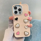 Cute Phone Case BCPC For iPhone 15, 14, 13, 12, or 11 Pro Max - 3D Pearl & Heart - Touchy Style .