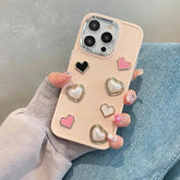 Cute Phone Case BCPC For iPhone 15, 14, 13, 12, or 11 Pro Max - 3D Pearl & Heart - Touchy Style .