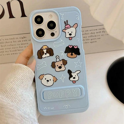 Cute Phone Case for iPhone 11, 12, 13, 14, and 15 Pro Max – Lovely Puppy Dog Design with Kickstand – TSP213 - Touchy Style