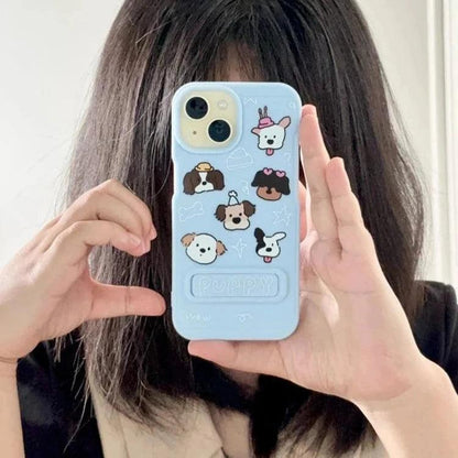 Cute Phone Case for iPhone 11, 12, 13, 14, and 15 Pro Max – Lovely Puppy Dog Design with Kickstand – TSP213 - Touchy Style