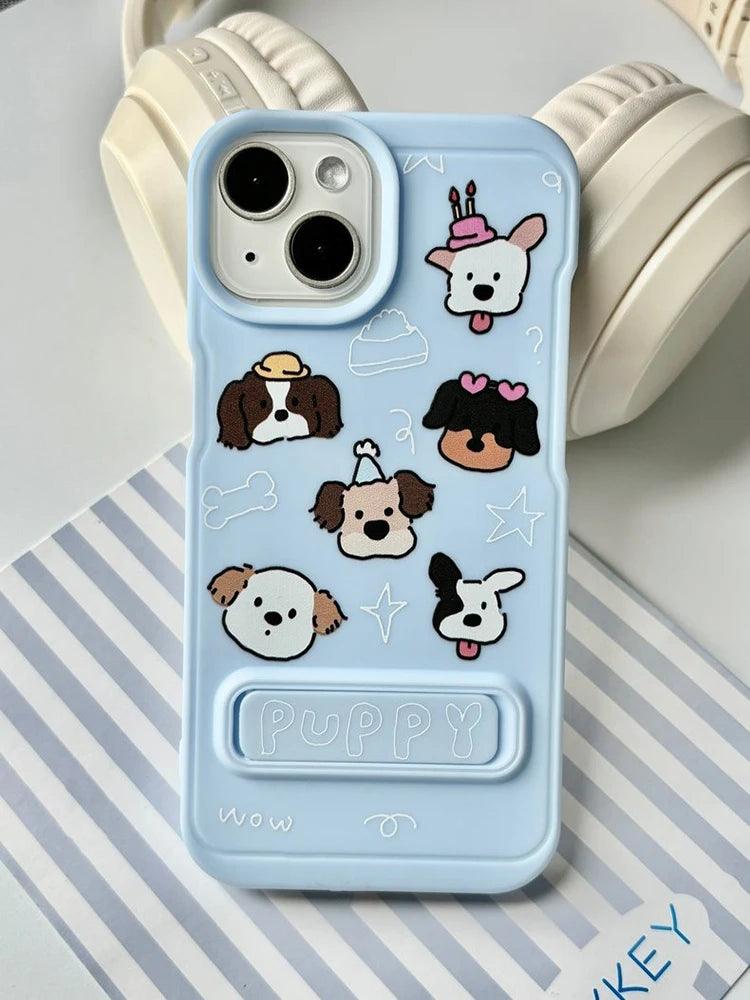 Cute Phone Case for iPhone 11, 12, 13, 14, and 15 Pro Max – Lovely Puppy Dog Design with Kickstand – TSP213 - Touchy Style