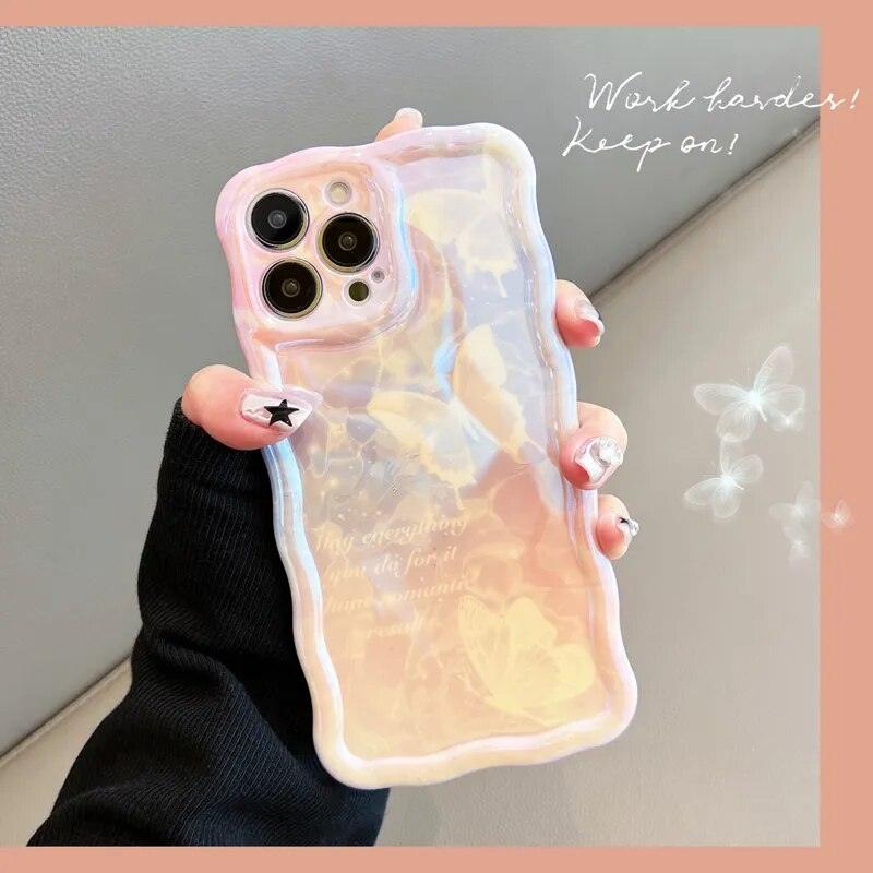 Cute Phone Case for iPhone 11 12 13 14 Pro Max: Oil Painting Gradient Butterfly Pattern - Touchy Style