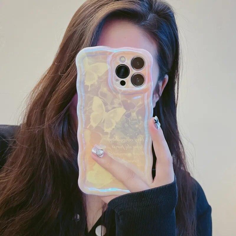 Cute Phone Case for iPhone 11 12 13 14 Pro Max: Oil Painting Gradient Butterfly Pattern - Touchy Style