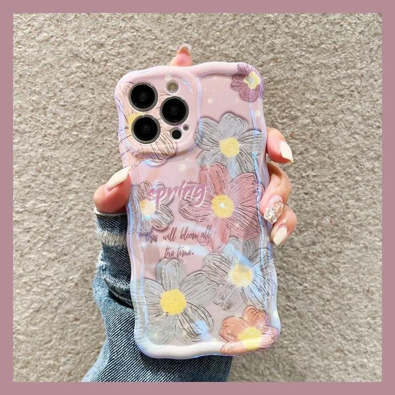 Cute Phone Case for iPhone 11 12 13 14 Pro Max - Oil Painting Gradient Color Flower Pattern - Touchy Style