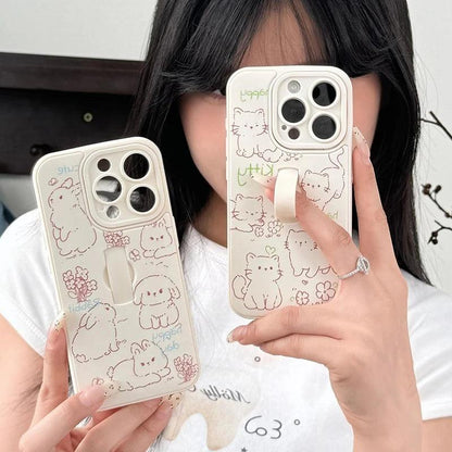 Cute Phone Case for iPhone 15 Pro Max, 14, 13, 11, and 12 – Cartoon Cat &amp; Rabbit Design with Invisible Ring Kickstand – TSP219 - Touchy Style