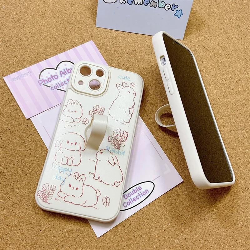 Cute Phone Case for iPhone 15 Pro Max, 14, 13, 11, and 12 – Cartoon Cat &amp; Rabbit Design with Invisible Ring Kickstand – TSP219 - Touchy Style