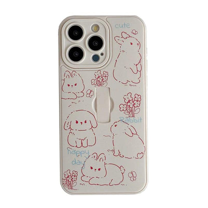 Cute Phone Case for iPhone 15 Pro Max, 14, 13, 11, and 12 – Cartoon Cat &amp; Rabbit Design with Invisible Ring Kickstand – TSP219 - Touchy Style