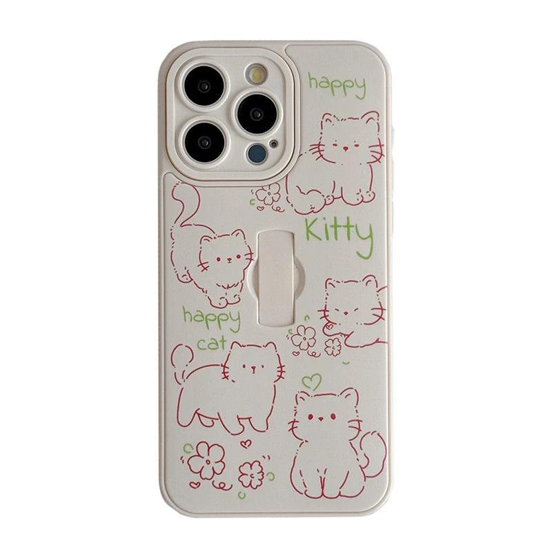 Cute Phone Case for iPhone 15 Pro Max, 14, 13, 11, and 12 – Cartoon Cat &amp; Rabbit Design with Invisible Ring Kickstand – TSP219 - Touchy Style