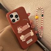 Cute Phone Case for iPhone 16, 15, 14, 13, and 12 Pro Models – Cartoon 3D Polka Dot Lattice Dog & Cat – TSP437 - Touchy Style