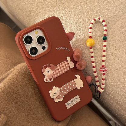 Cute Phone Case for iPhone 16, 15, 14, 13, and 12 Pro Models – Cartoon 3D Polka Dot Lattice Dog &amp; Cat – TSP437 - Touchy Style