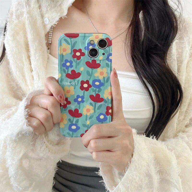 Cute Phone Case with Fairy Garden Flowers Oil Painting for iPhone 14, 13, 12, 11 Pro Max, and 14 Plus - Touchy Style