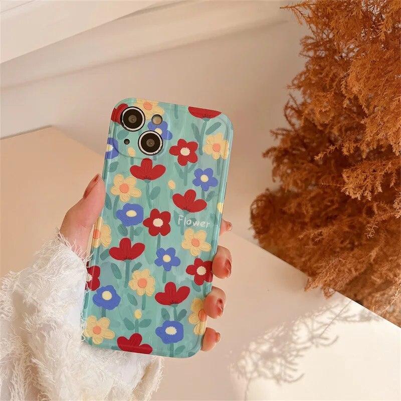 Cute Phone Case with Fairy Garden Flowers Oil Painting for iPhone 14, 13, 12, 11 Pro Max, and 14 Plus - Touchy Style