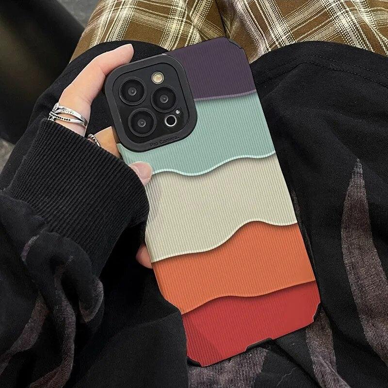 Cute Phone Case with Fresh Color Spliced Wavy Pattern for iPhone 14, 13, 12, 11 Pro, XS Max, X, XR, 7, 8 Plus - Touchy Style