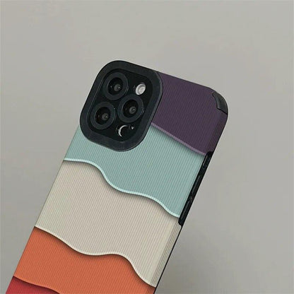 Cute Phone Case with Fresh Color Spliced Wavy Pattern for iPhone 14, 13, 12, 11 Pro, XS Max, X, XR, 7, 8 Plus - Touchy Style