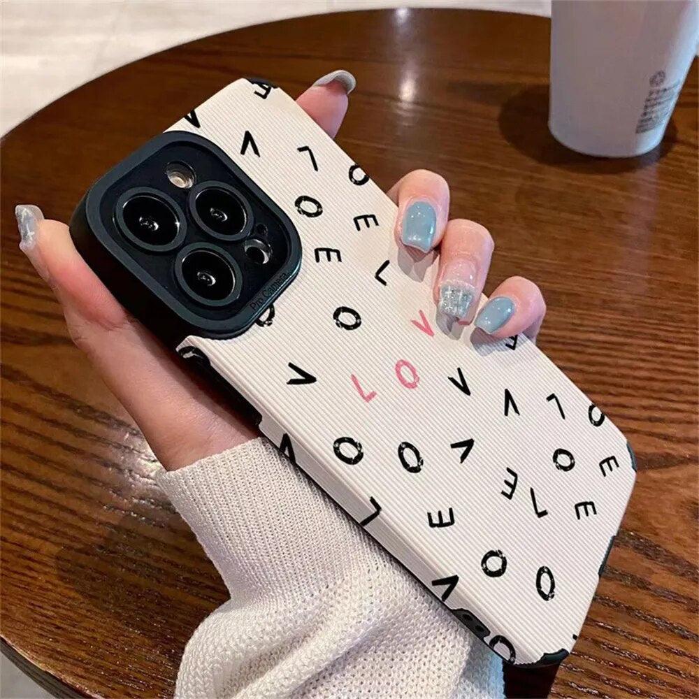 Cute Phone Case with Love Word Design for iPhone 11, 12, 13, 14 Pro Max, 15 Pro Max, X, XR, XS Max, 7, 8 Plus - Touchy Style