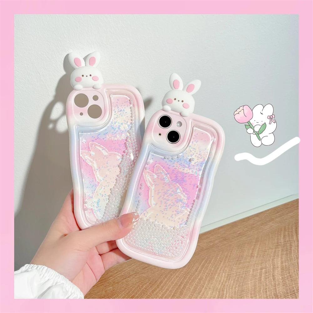 Cute Phone Cases: 3D Rabbit Quicksand Glitter Silicone for iPhone 11-15 Pro Max - TSP291 - Touchy Style