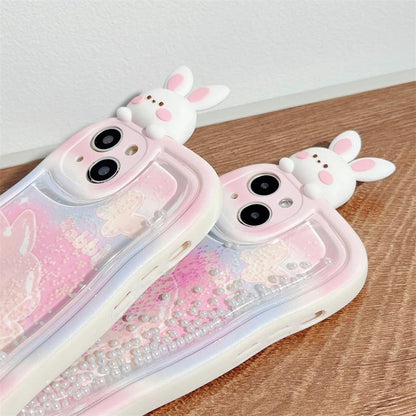 Cute Phone Cases: 3D Rabbit Quicksand Glitter Silicone for iPhone 11-15 Pro Max - TSP291 - Touchy Style