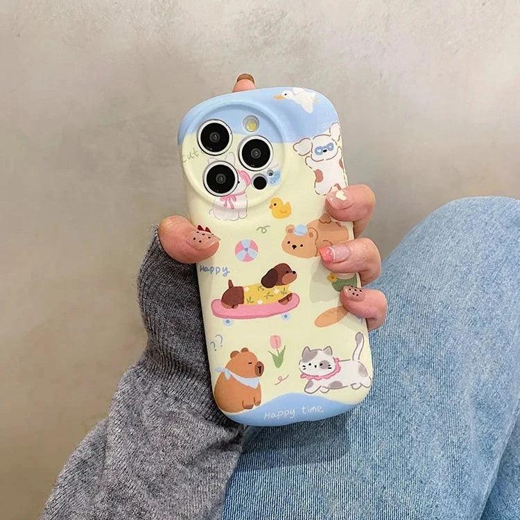 Cute Phone Cases: Cartoon Dog &amp; Cat Oval Silicone Case for iPhone 15 Pro Max, 14, 13, 11, 12 - TSP289 - Touchy Style