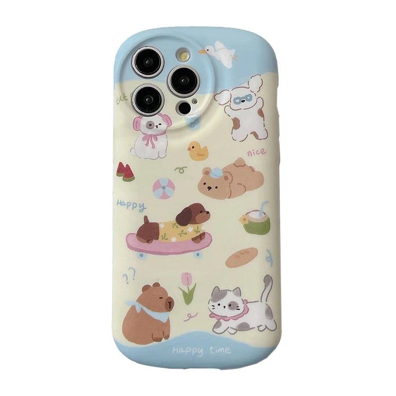 Cute Phone Cases: Cartoon Dog &amp; Cat Oval Silicone Case for iPhone 15 Pro Max, 14, 13, 11, 12 - TSP289 - Touchy Style