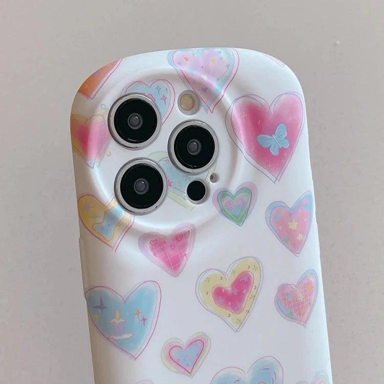 Cute Phone Cases - Colorful Love Heart Liquid Skin Silicone for iPhone 11-15 Pro Max - TSP294 - Touchy Style