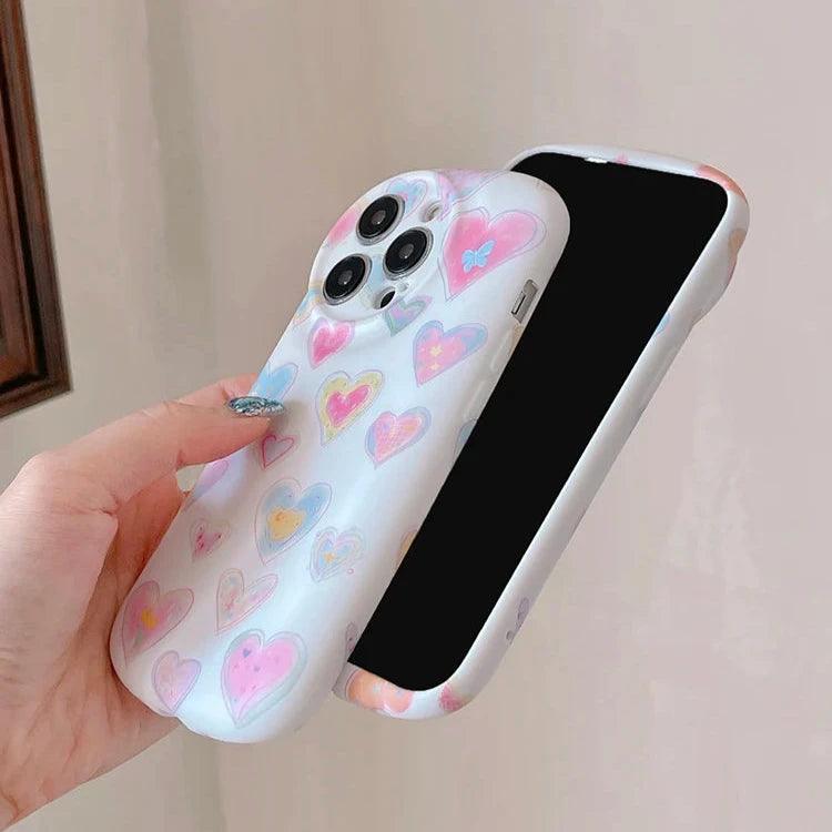 Cute Phone Cases - Colorful Love Heart Liquid Skin Silicone for iPhone 11-15 Pro Max - TSP294 - Touchy Style