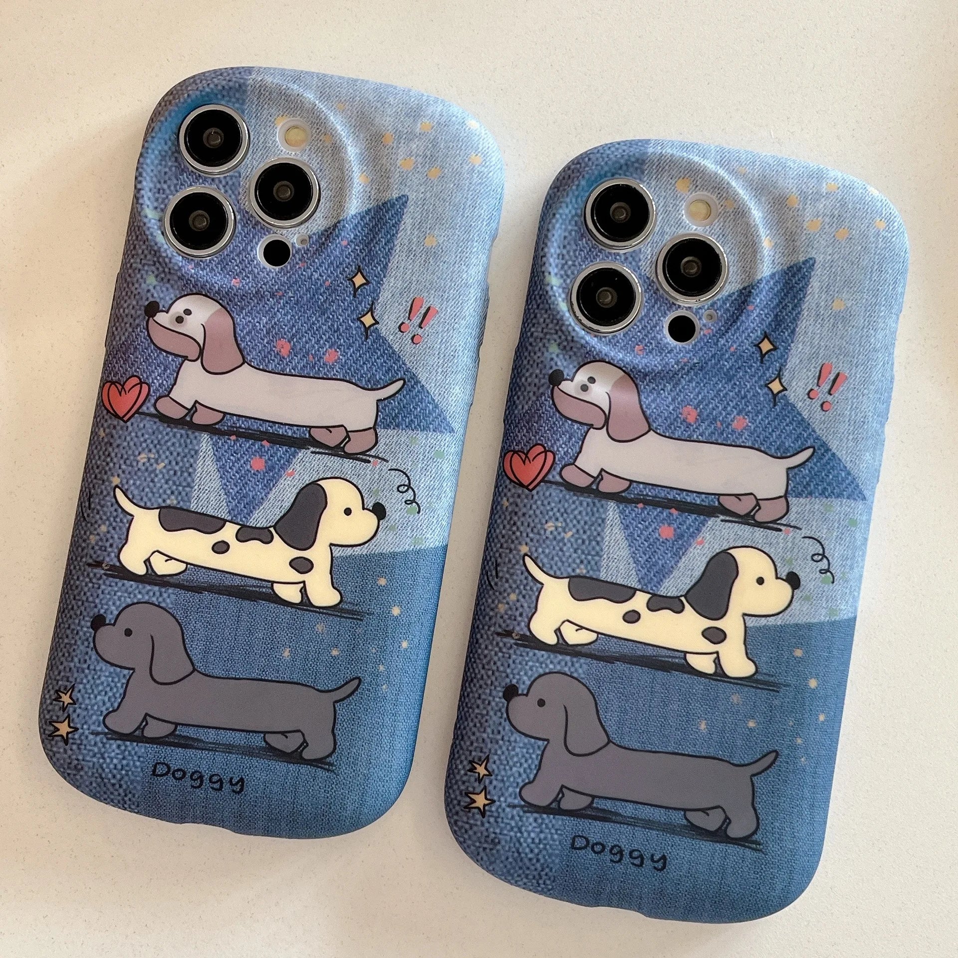 Cute Phone Cases - Dachshund Puppy Denim Cartoon Cover for iPhone 15, 14, 13, 12, 11, Pro Max - TSP380 - Touchy Style