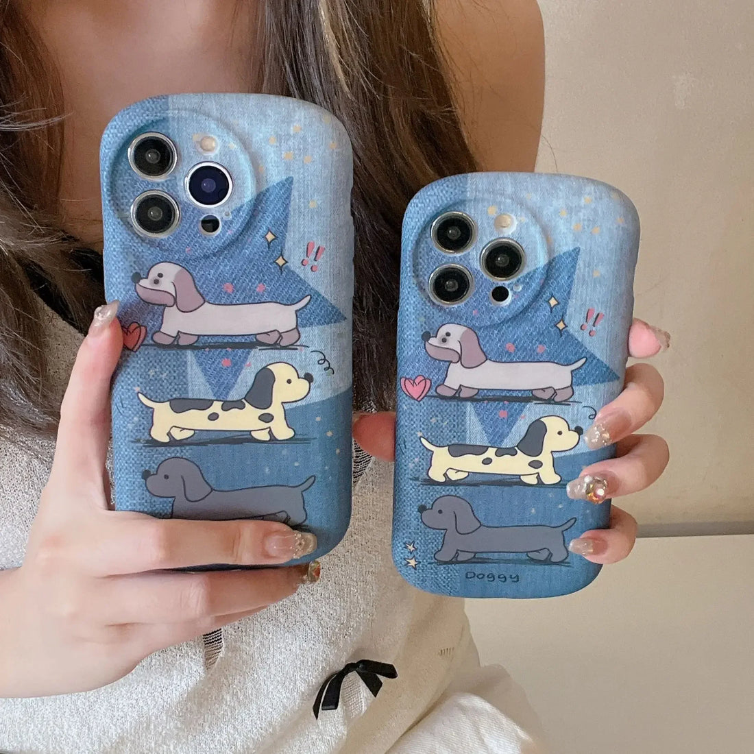 Cute Phone Cases - Dachshund Puppy Denim Cartoon Cover for iPhone 15, 14, 13, 12, 11, Pro Max - TSP380 - Touchy Style