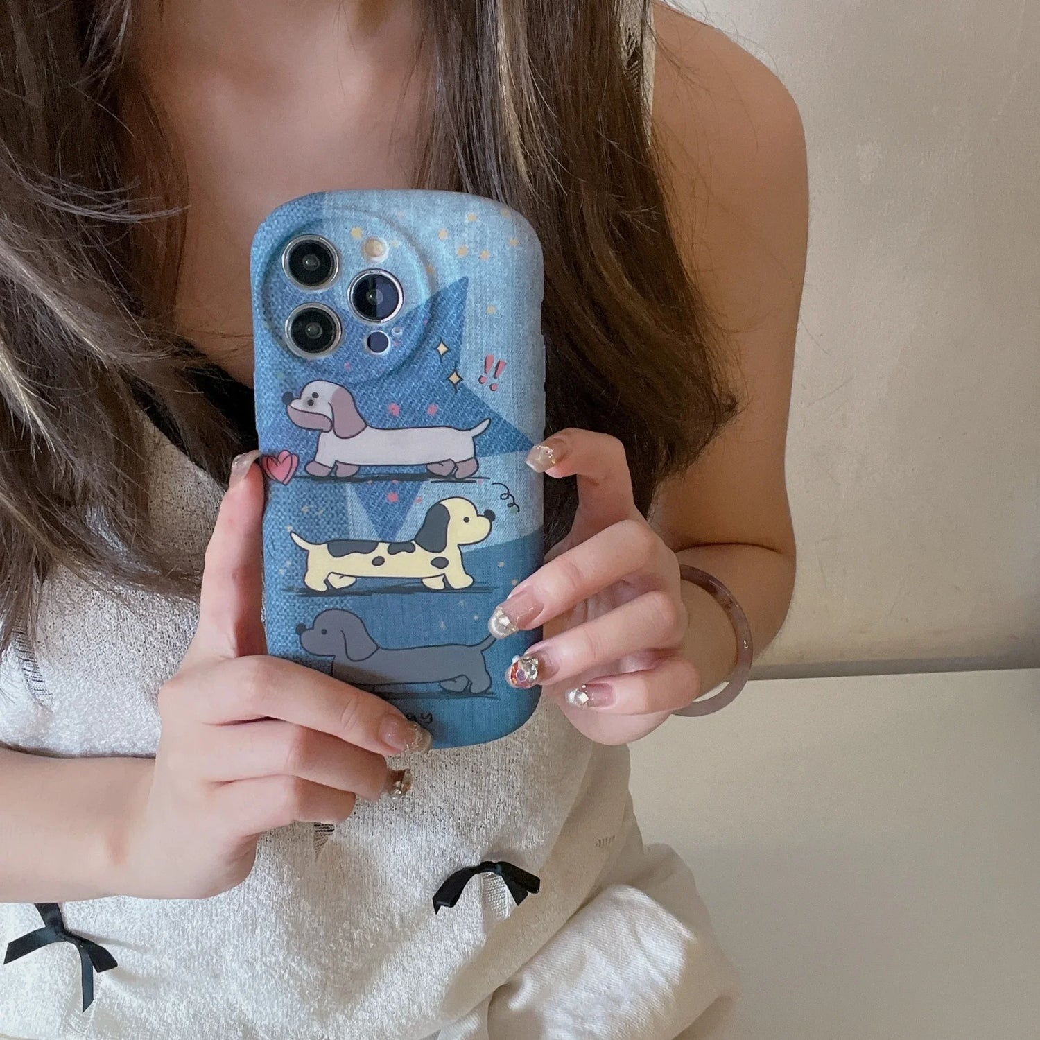 Cute Phone Cases - Dachshund Puppy Denim Cartoon Cover for iPhone 15, 14, 13, 12, 11, Pro Max - TSP380 - Touchy Style