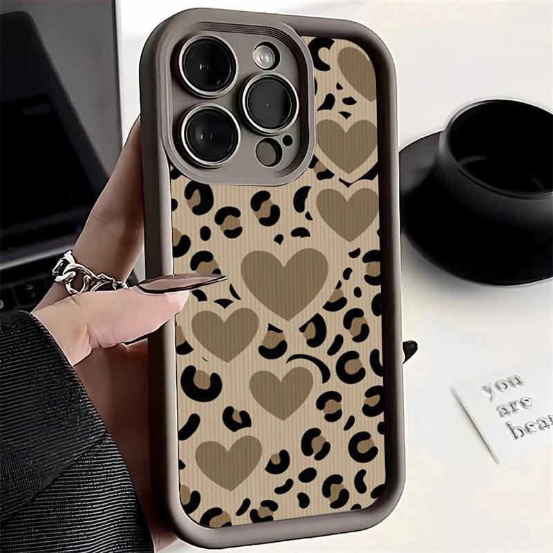 Cute Phone Cases For Galaxy S24, S23 Ultra 5G, S22 Plus, S21 FE, A15, A35, A55, A34, A54, A53, A33, and A52 - Heart Leopard Print - TSP223 - Touchy Style