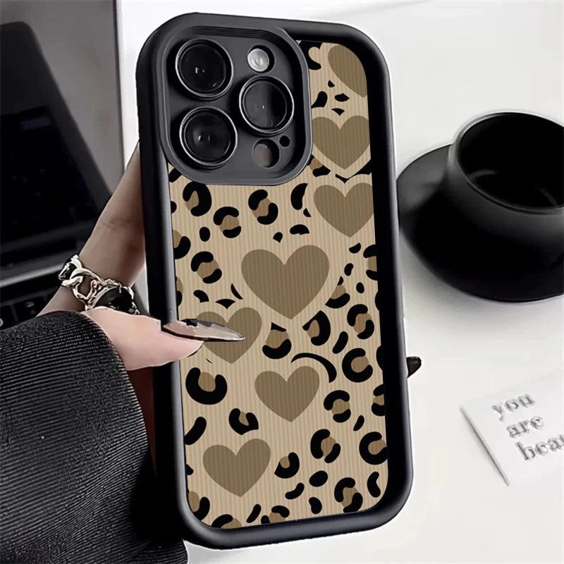 Cute Phone Cases For Galaxy S24, S23 Ultra 5G, S22 Plus, S21 FE, A15, A35, A55, A34, A54, A53, A33, and A52 - Heart Leopard Print - TSP223 - Touchy Style