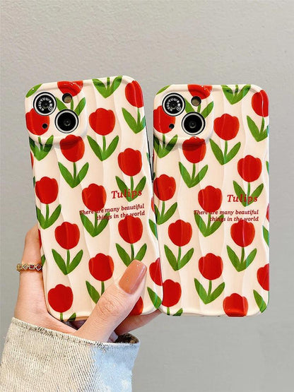 Cute Phone Cases For iPhone 11, 12, 13, 14, and 15 Pro Max - Beautiful Red Flower - Wavy Cover - TSP266 - Touchy Style