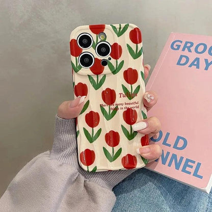 Cute Phone Cases For iPhone 11, 12, 13, 14, and 15 Pro Max - Beautiful Red Flower - Wavy Cover - TSP266 - Touchy Style