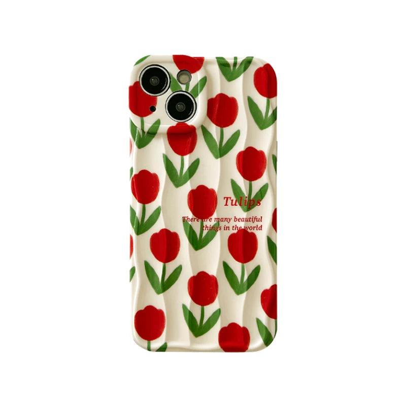 Cute Phone Cases For iPhone 11, 12, 13, 14, and 15 Pro Max - Beautiful Red Flower - Wavy Cover - TSP266 - Touchy Style