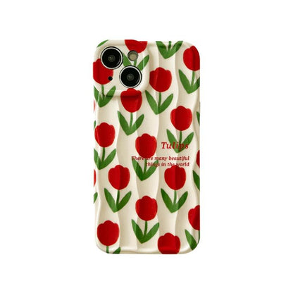 Cute Phone Cases For iPhone 11, 12, 13, 14, and 15 Pro Max - Beautiful Red Flower - Wavy Cover - TSP266 - Touchy Style