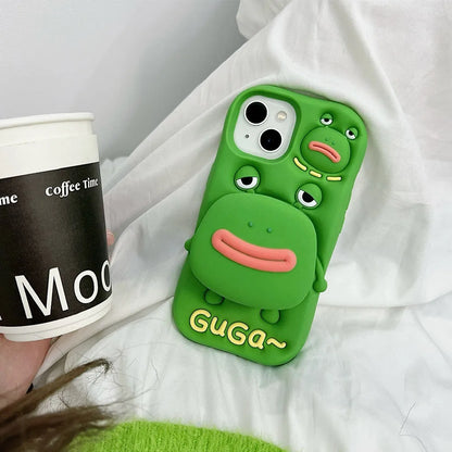 Cute Phone Cases For iPhone 11, 12, 13, 14, and 15 Pro Max - Funny 3D Big Mouth Frog - Hidden Holder - TSP273 - Touchy Style