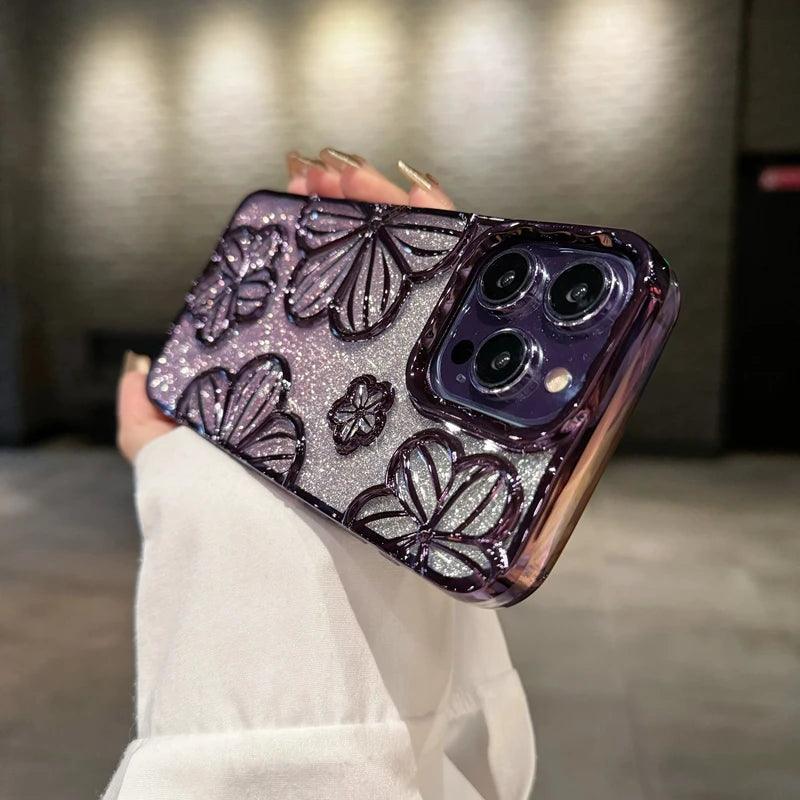 Cute Phone Cases for iPhone 11, 12, 13, 14, and 15 Pro Max - Luxury Glitter Flowers Cover - TSP194 - Touchy Style