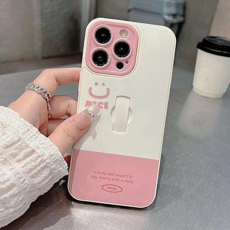 Cute Phone Cases for iPhone 11, 12, 13, 14, and 15 Pro Max - &quot;Nice Smile&quot; Words with Invisible Bracket - TSP209 - Touchy Style