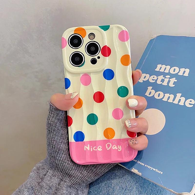 Cute Phone Cases for iPhone 11, 12, 13, 14, and 15 Pro Max - Rainbow Dots - Glossy Cover - TSP272 - Touchy Style