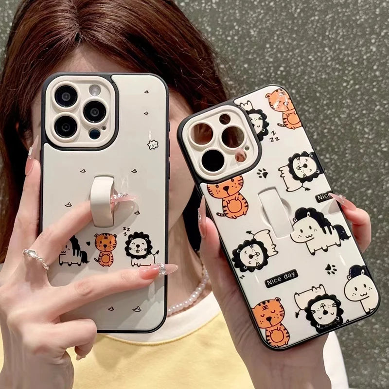 Cute Phone Cases for iPhone 11, 12, 13, 14, or 15 Pro Max - Cartoon Animals Cover With Ring Holder - TSP211 - Touchy Style