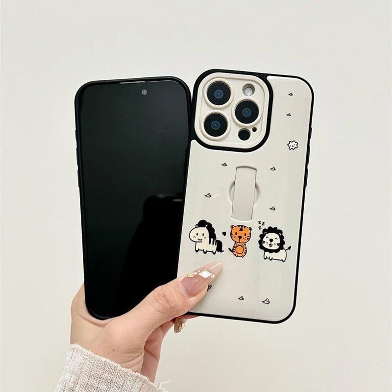 Cute Phone Cases for iPhone 11, 12, 13, 14, or 15 Pro Max - Cartoon Animals Cover With Ring Holder - TSP211 - Touchy Style