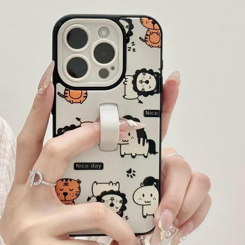 Cute Phone Cases for iPhone 11, 12, 13, 14, or 15 Pro Max - Cartoon Animals Cover With Ring Holder - TSP211 - Touchy Style