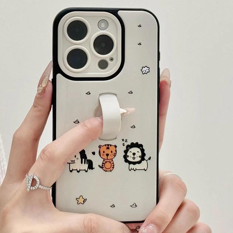 Cute Phone Cases for iPhone 11, 12, 13, 14, or 15 Pro Max - Cartoon Animals Cover With Ring Holder - TSP211 - Touchy Style