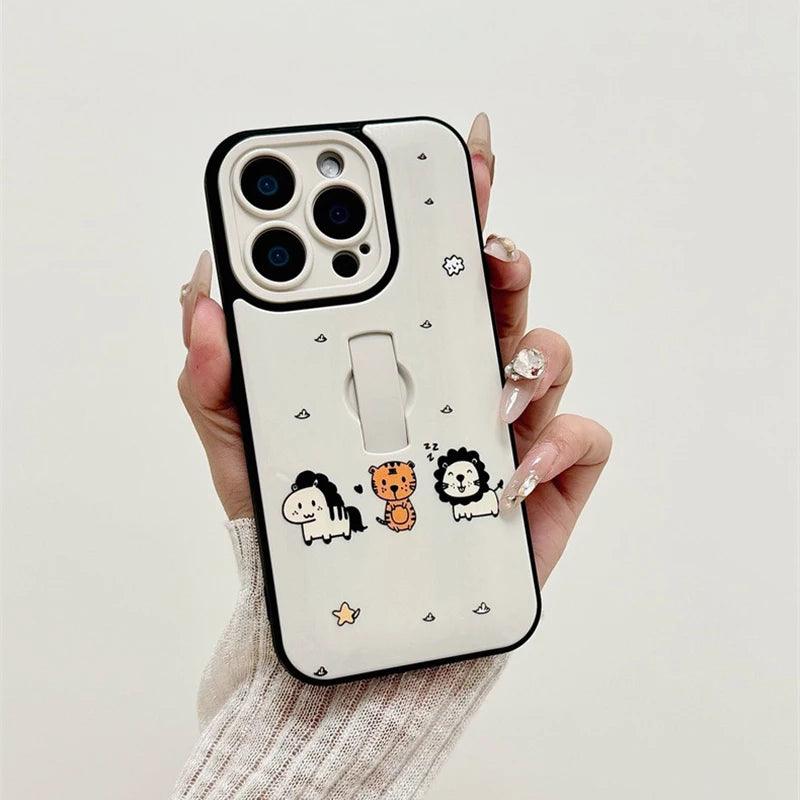 Cute Phone Cases for iPhone 11, 12, 13, 14, or 15 Pro Max - Cartoon Animals Cover With Ring Holder - TSP211 - Touchy Style